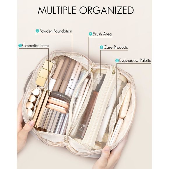 Travel Makeup Bag,make Up Bag Travel Toiletry Bag For Women Open Flat Makeup🦒 - Picture 2 of 9